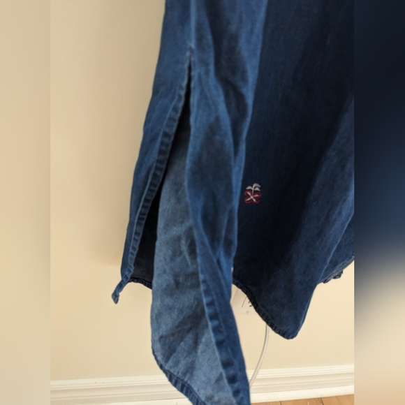 Vintage Cotton Chambray Denim Maxi Sleeveless Dress Artsy Embroidered Size XL - Picture 2 of 7